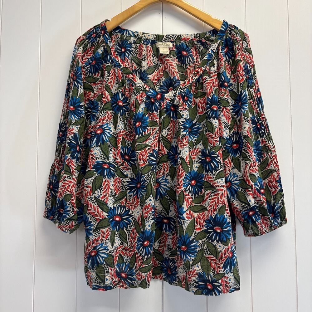 Lucky Brand Floral Peasant Blouse in Blue, Red, Green